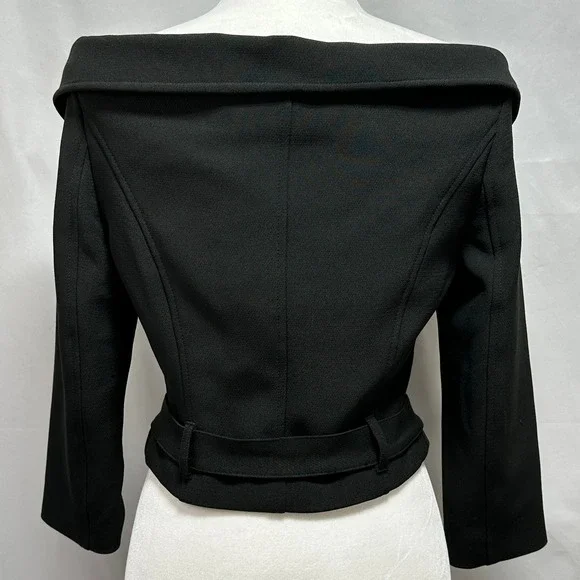 Eva Mendes New York & Company Black Off Shoulder Belted Moto Jacket Size S - Picture 6 of 10
